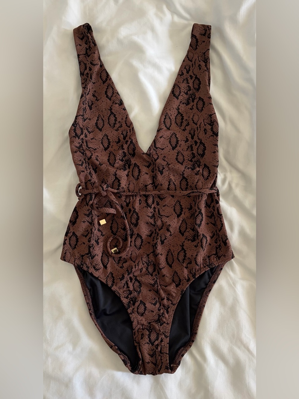 Suboo Women’s Sophia V One Piece Brown Snake Skin Print Swimsuit Size XXS New